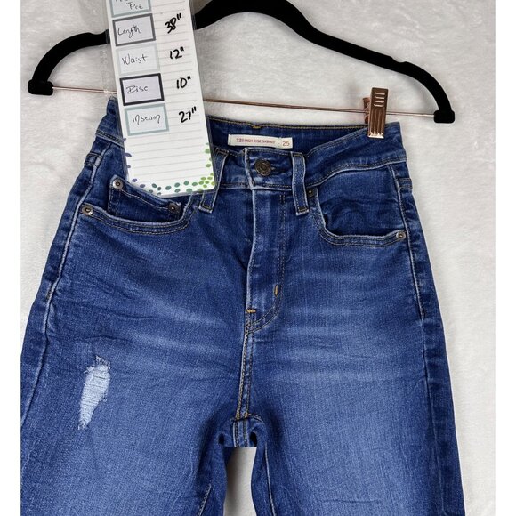 Levi’s Women’s Distressed Skinny Jeans Blue WaterLess W25 L30 High Rise Stretch - Picture 6 of 7